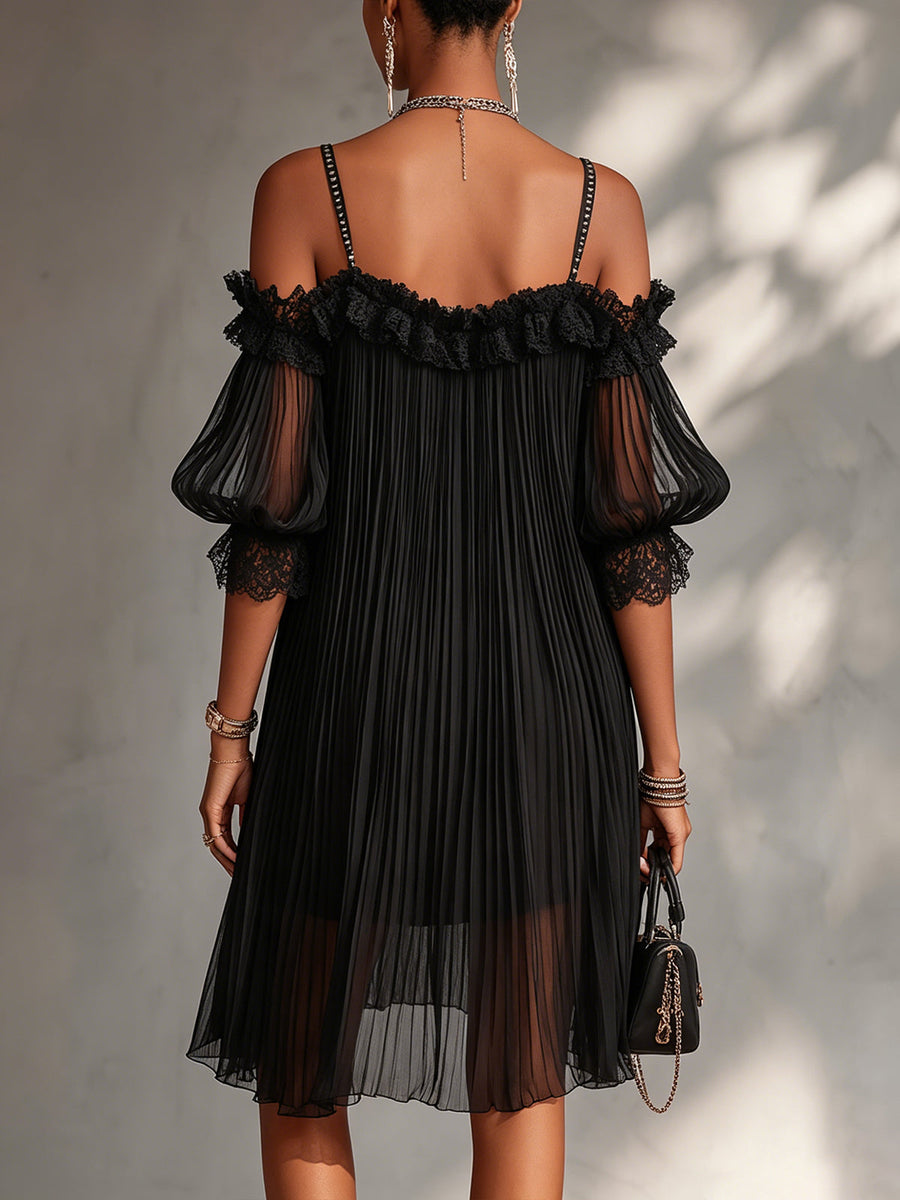 Vittoria | Robe Mini Chiffon Noire à Épaules Nues