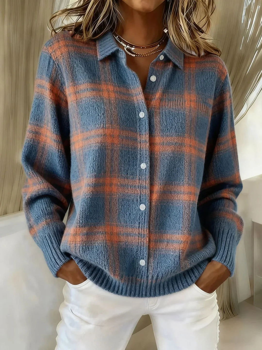 Camille™ | Cardigan à Carreaux
