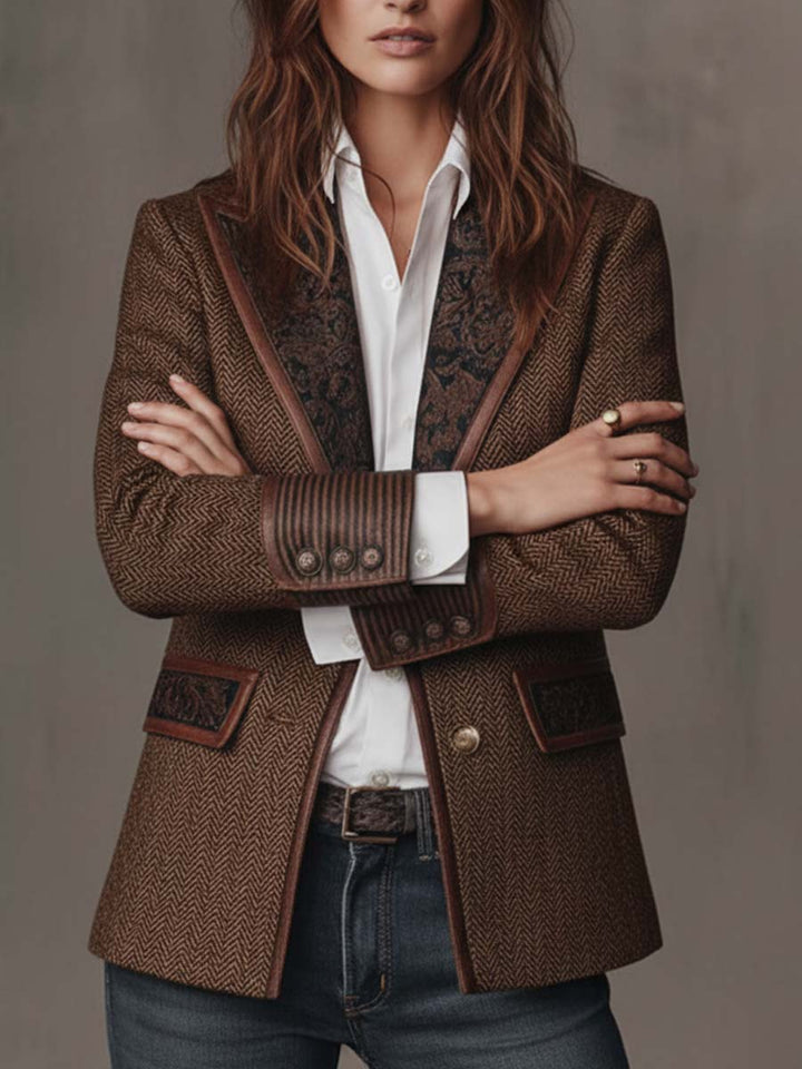 Gisèle | Blazer à Empiècements Imprimé Chevrons
