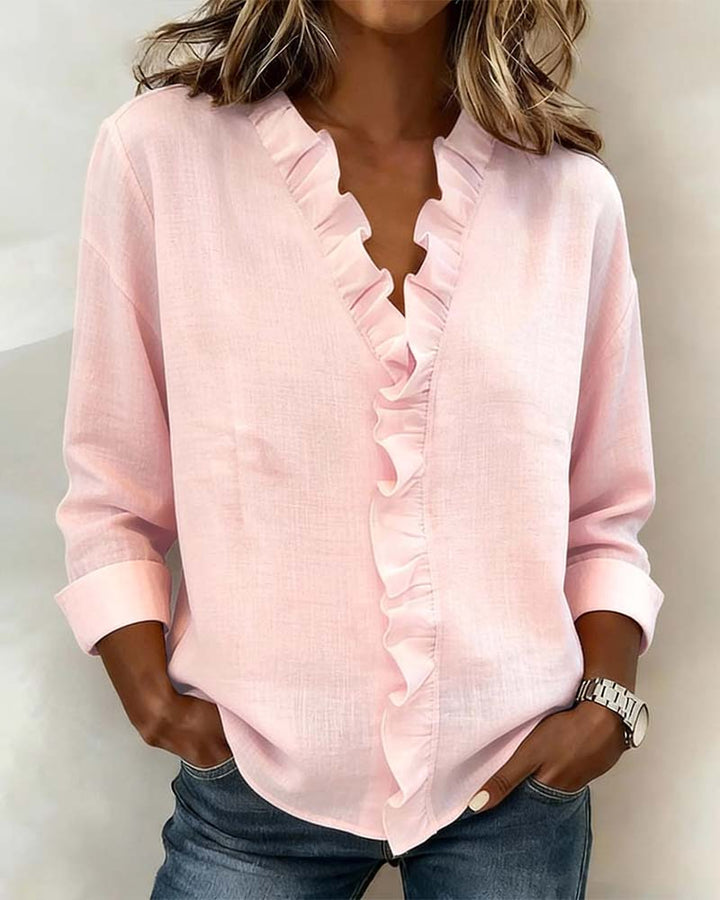 Chloé — Blouse Élégante à Volants et Col V
