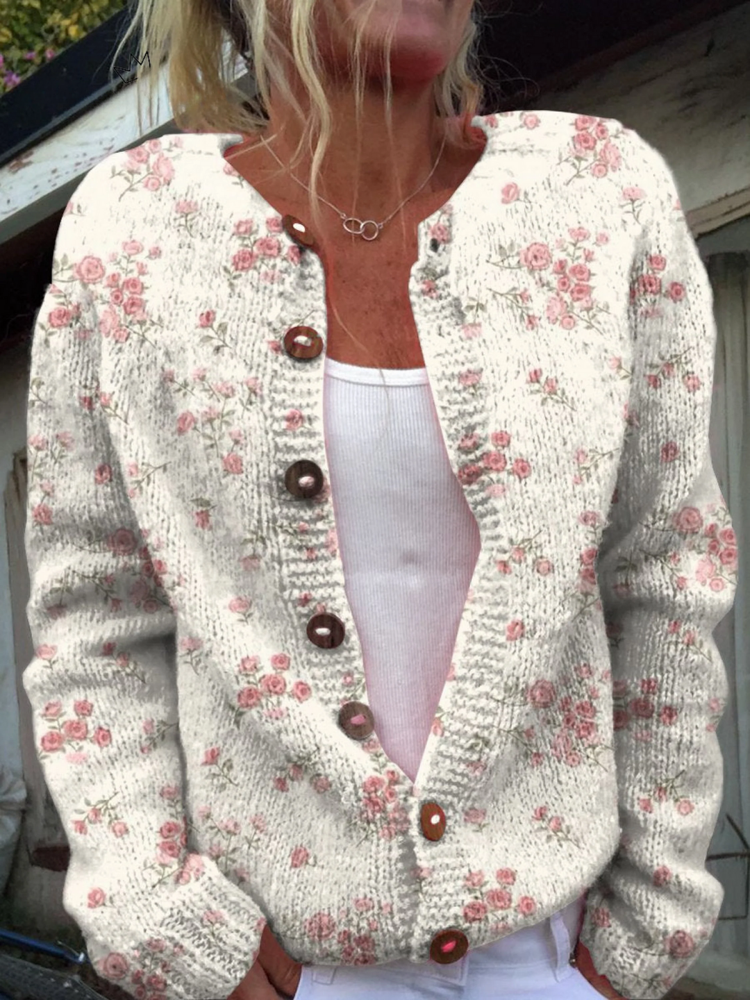 Petronella™ | Gilet en maille florale vintage