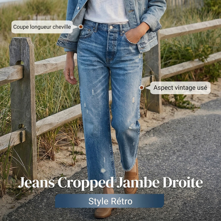 Claire | Jean Femme Coupe Droite Cropped Style Rétro