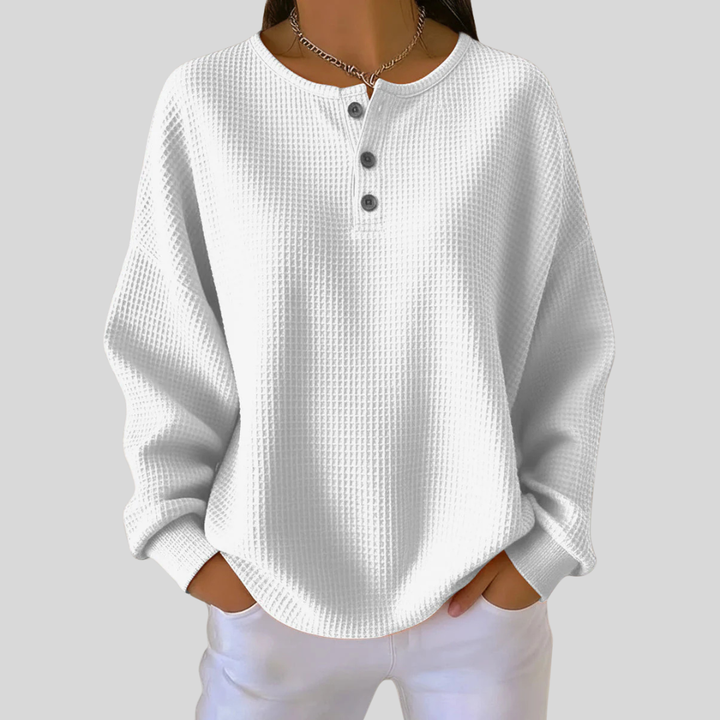 Romy | Haut Henley en Tricot Waffle Détendu
