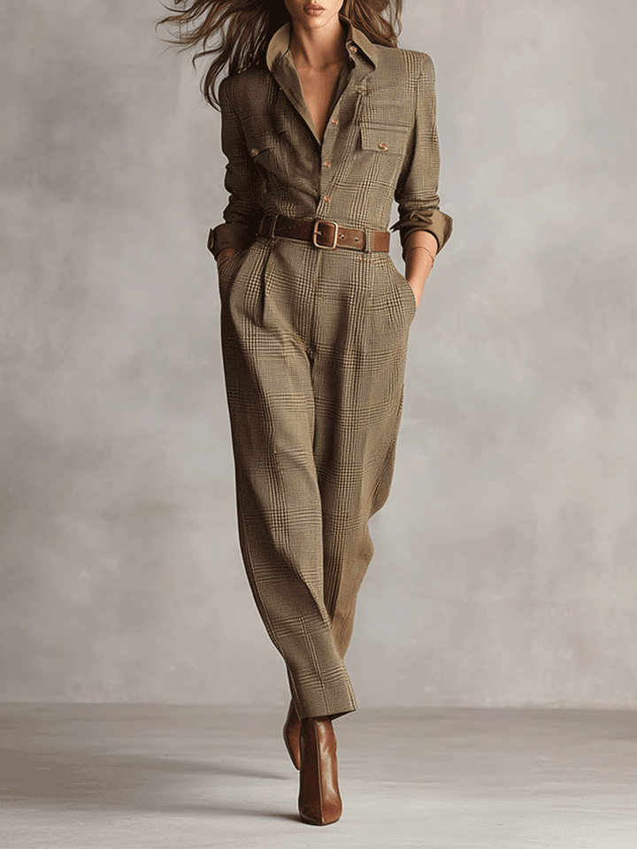 Célia | Combinaison Marron aux Détails Sophistiqués