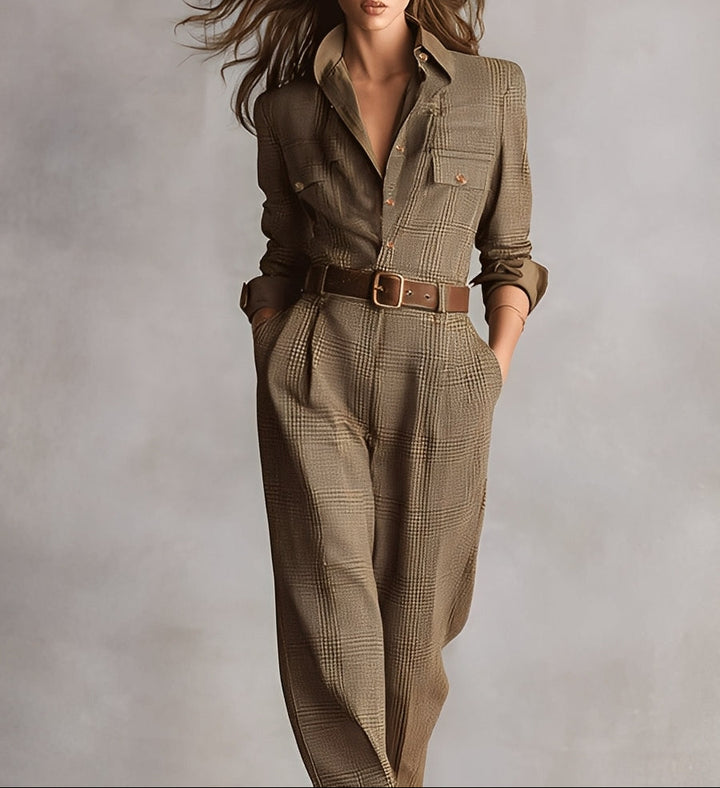 Célia | Combinaison Marron aux Détails Sophistiqués