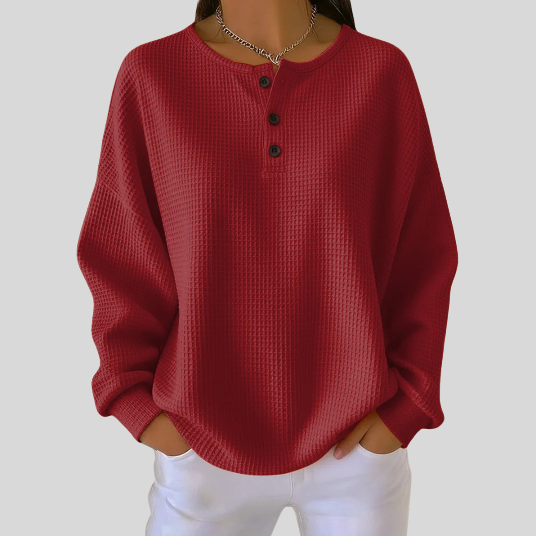 Romy | Haut Henley en Tricot Waffle Détendu