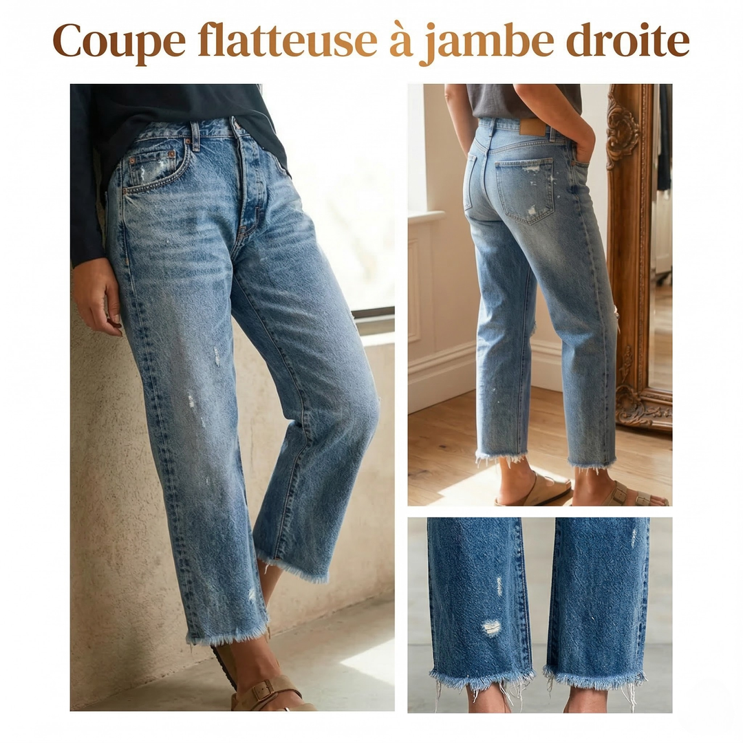 Claire | Jean Femme Coupe Droite Cropped Style Rétro