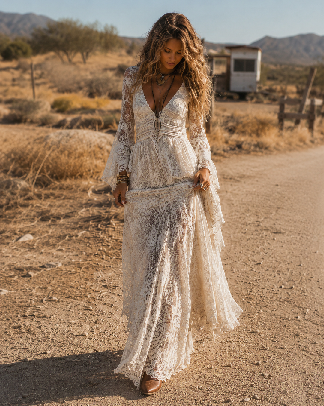 Rosalia | Robe Maxi à Décolleté en V et Manches Évasées