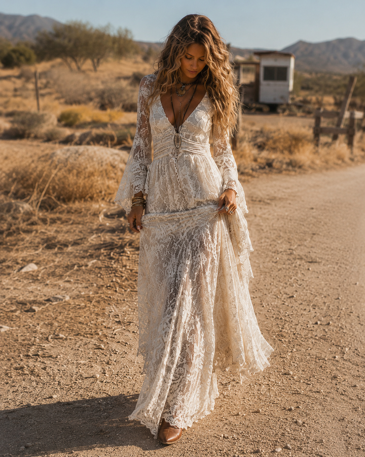 Rosalia | Robe Maxi à Décolleté en V et Manches Évasées