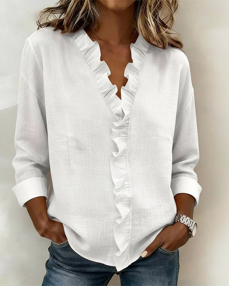 Chloé — Blouse Élégante à Volants et Col V