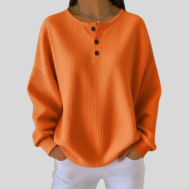 Romy | Haut Henley en Tricot Waffle Détendu