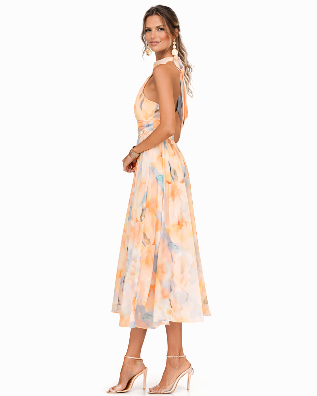 Aurora | Robe à Col Halter et Motif Aquarelle