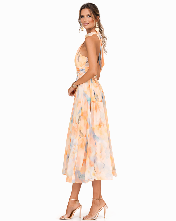 Aurora | Robe à Col Halter et Motif Aquarelle