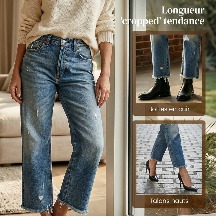 Claire | Jean Femme Coupe Droite Cropped Style Rétro