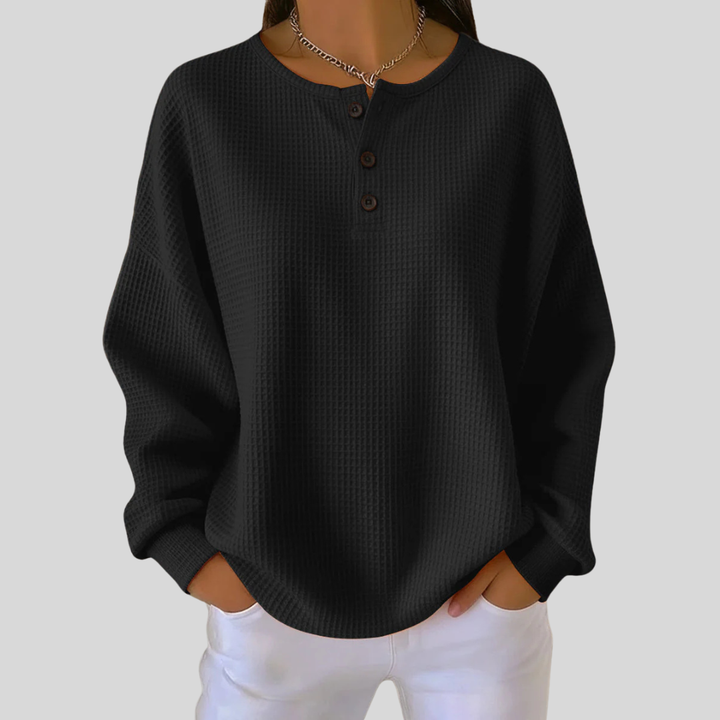 Romy | Haut Henley en Tricot Waffle Détendu