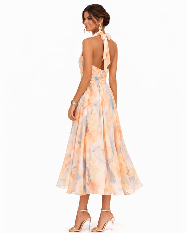 Aurora | Robe à Col Halter et Motif Aquarelle