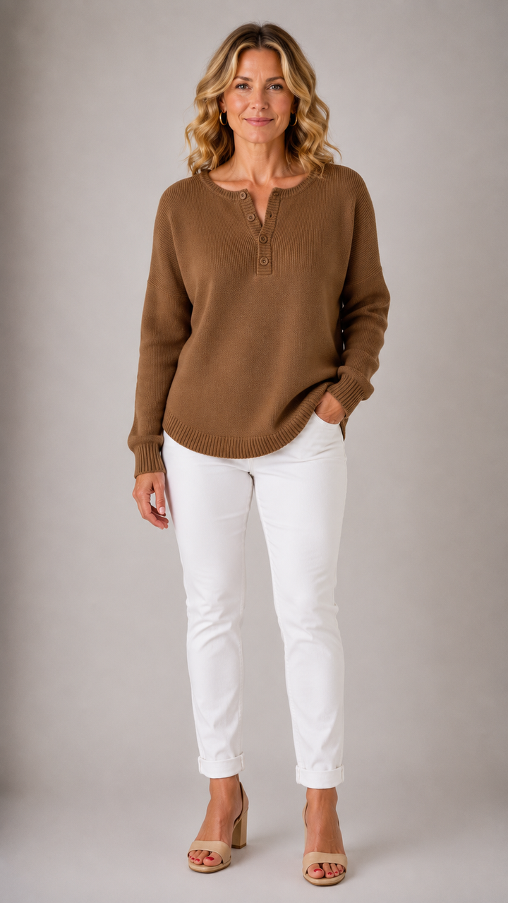 Monica™ | Pull Tricoté Classique à Boutons pour Femmes