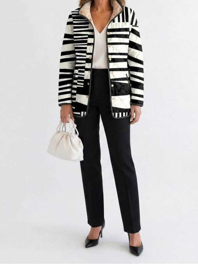Miren | Veste matelassée abstraite noire et blanche