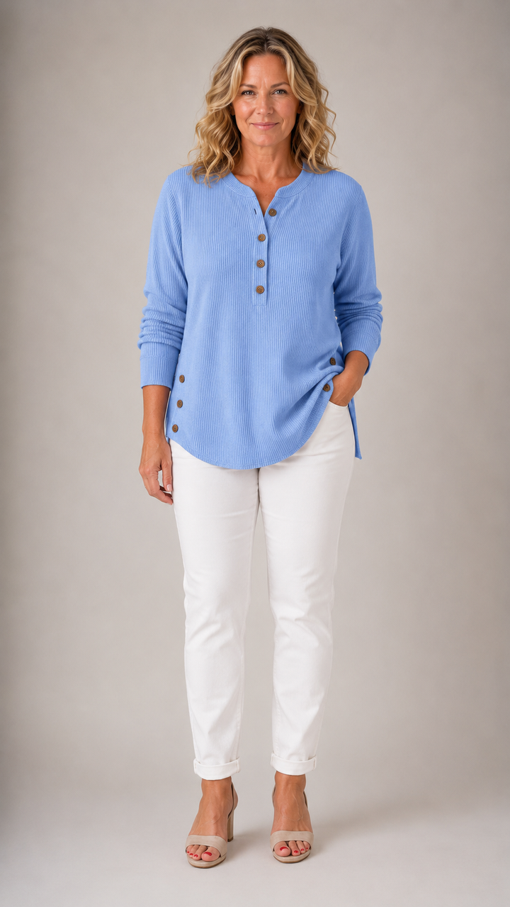 Renata™ | Tunique Femme à Détails Boutonnés Côtelés