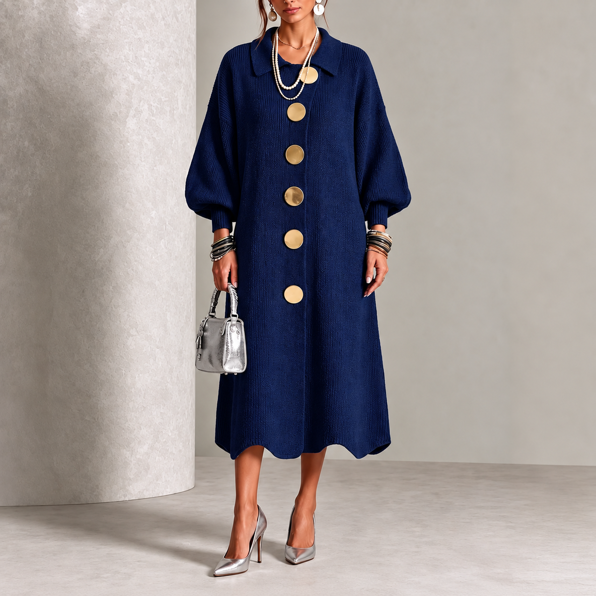 Evelyn | Robe élégante en maille à boutons