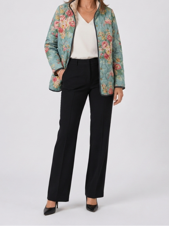 Elara | Veste en Tissu Matelassé à Imprimé Floral