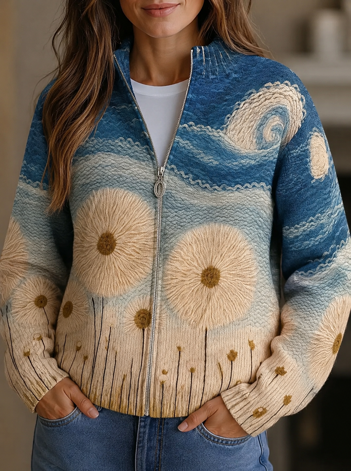 Yolanda™ | Cardigan zippé matelassé Champ de Pissenlit