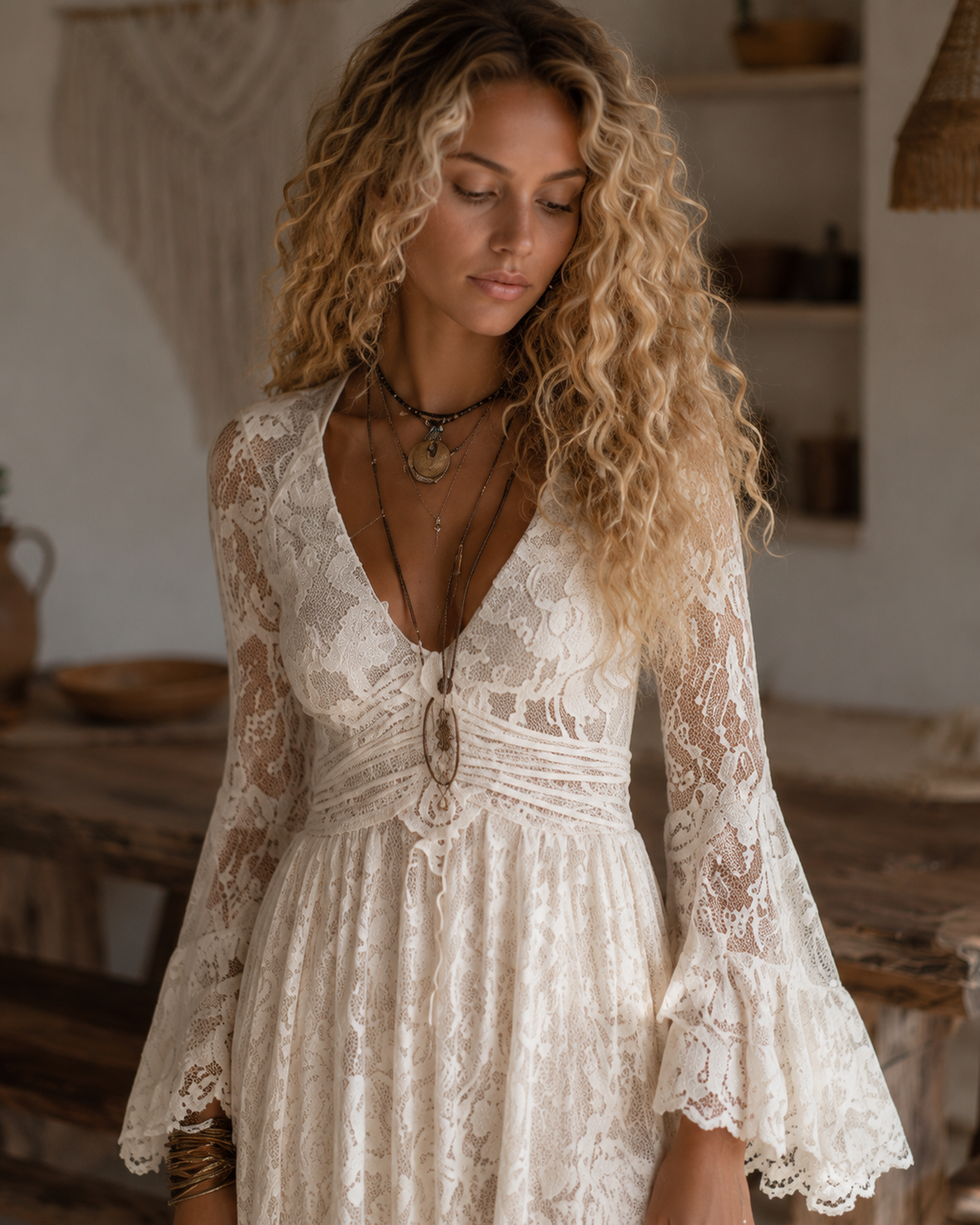 Rosalia | Robe Maxi à Décolleté en V et Manches Évasées