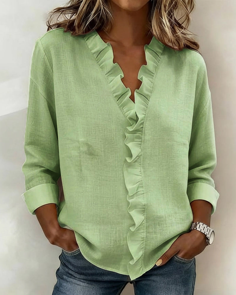 Chloé — Blouse Élégante à Volants et Col V