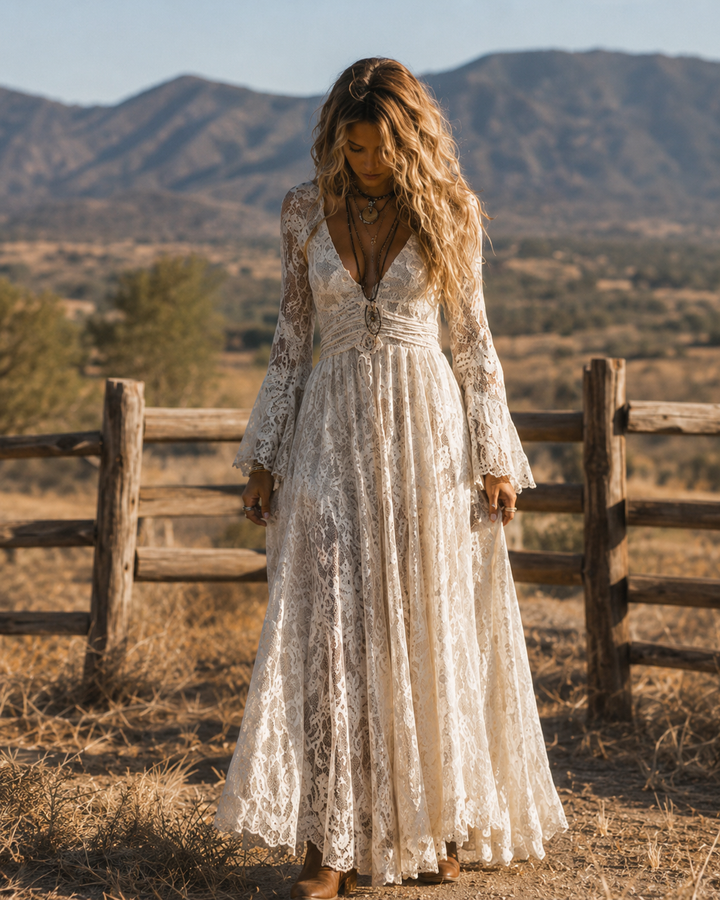 Rosalia | Robe Maxi à Décolleté en V et Manches Évasées