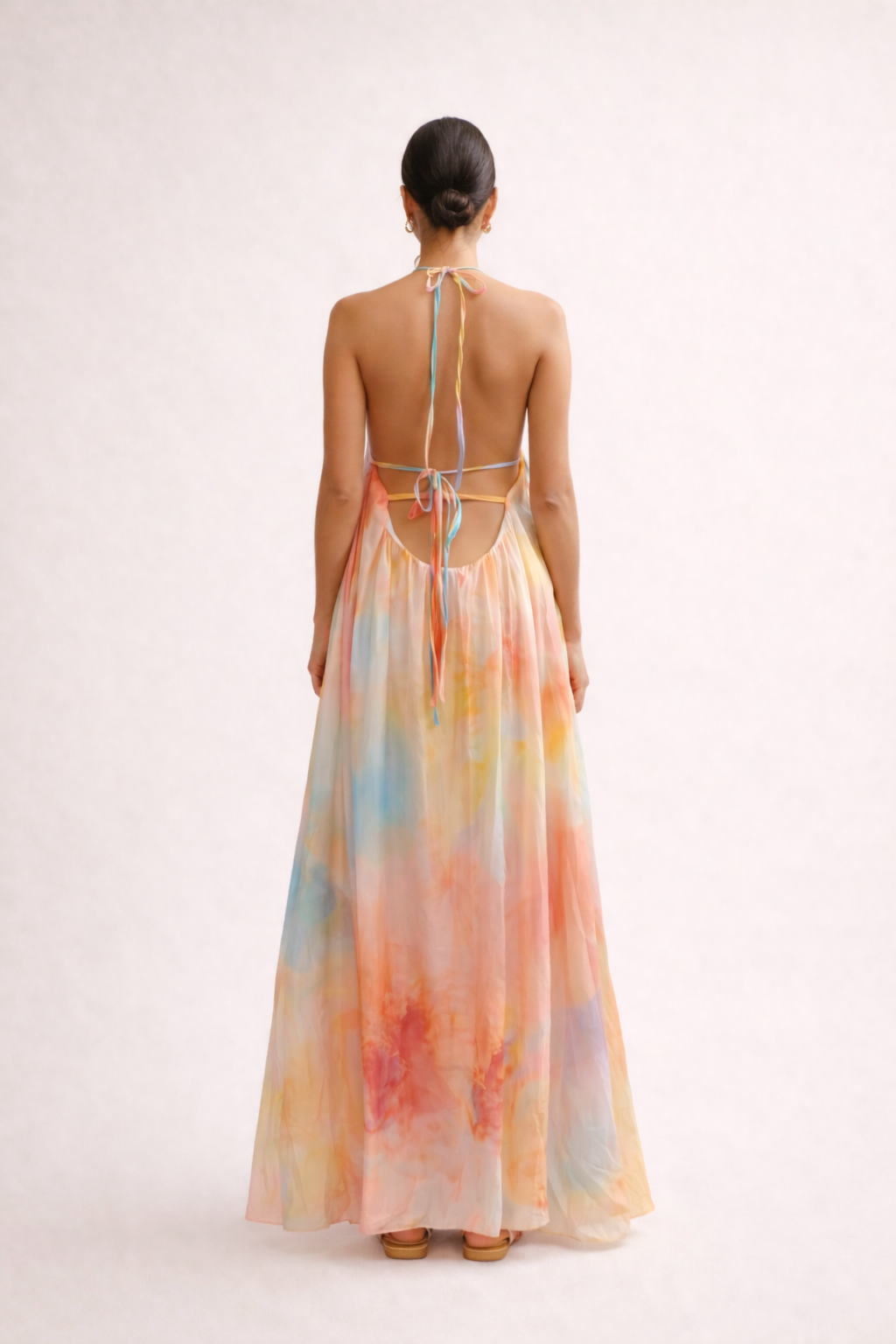 Lina - Robe longue dos nu à imprimé aquarelle
