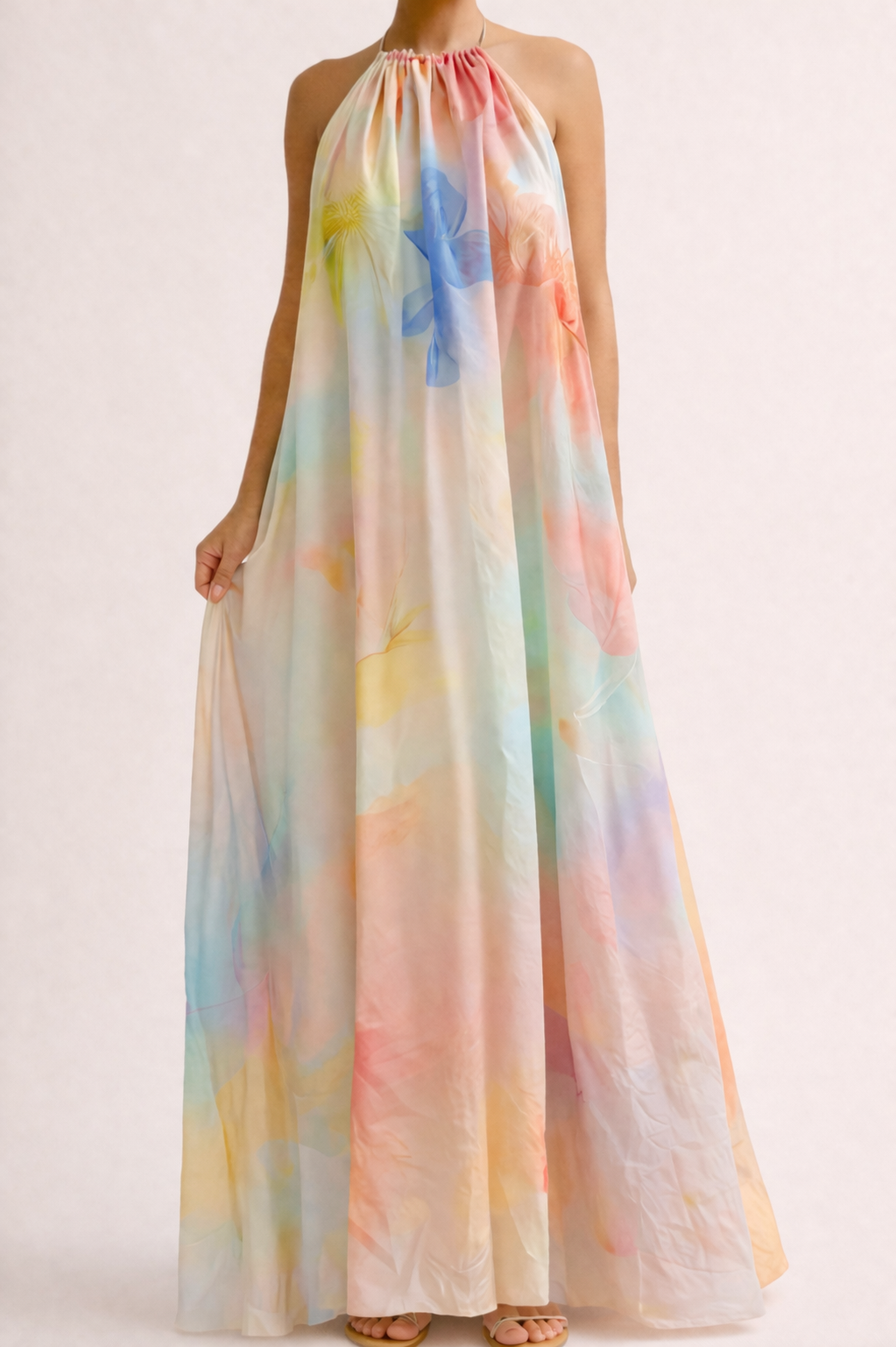 Lina - Robe longue dos nu à imprimé aquarelle