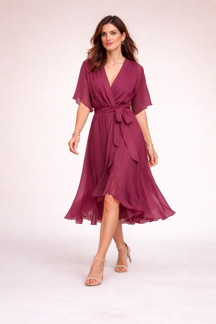 Monica - Robe en chiffon avec col en V