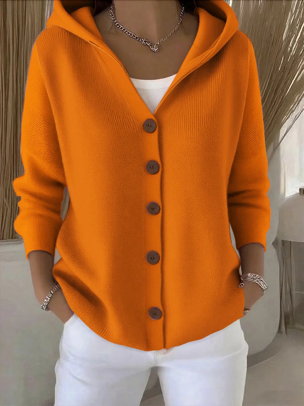 Darienne™ | Cardigan en tricot à capuche et à boutons