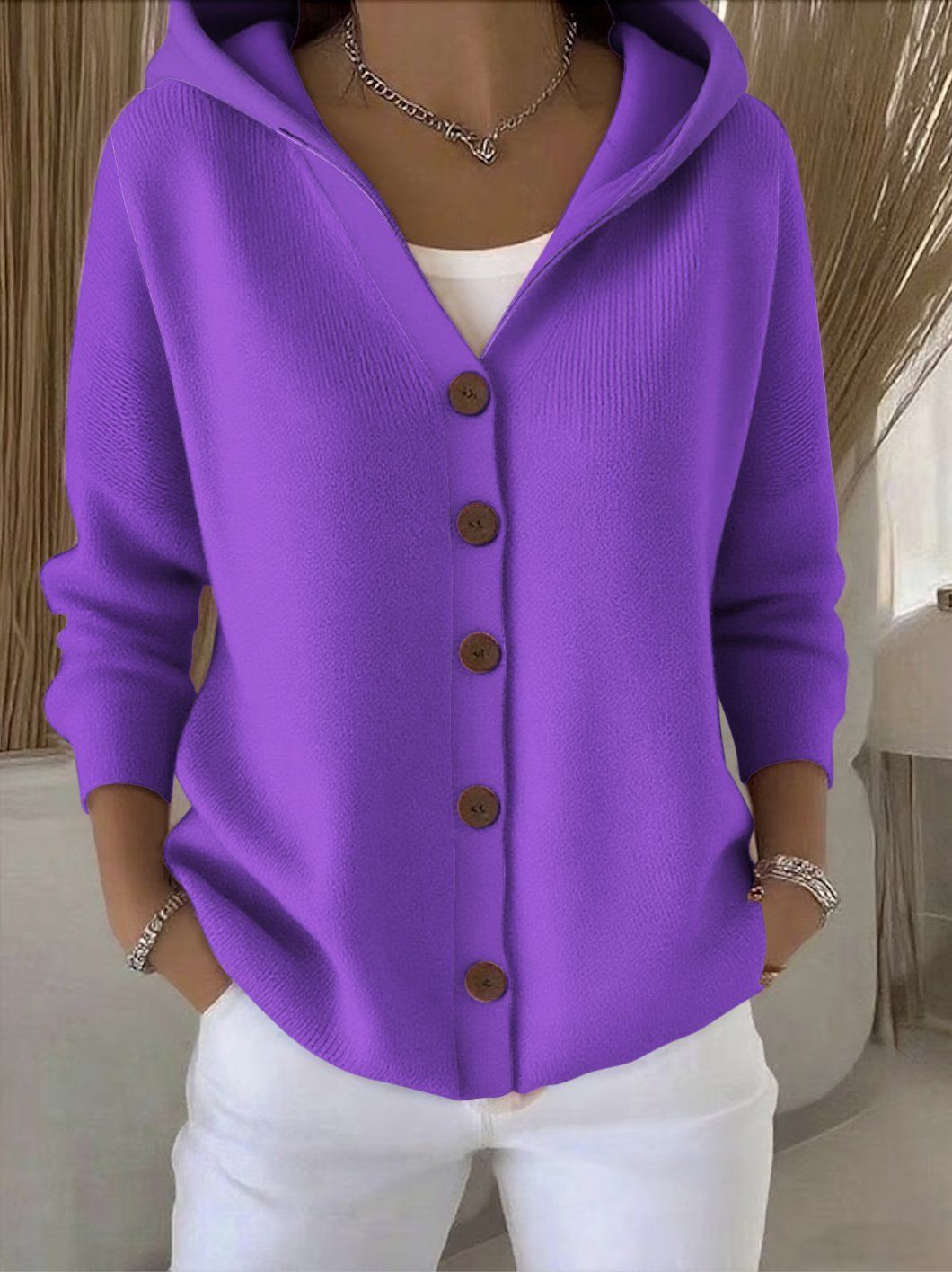 Cardigan Darienne — à capuche, boutonné