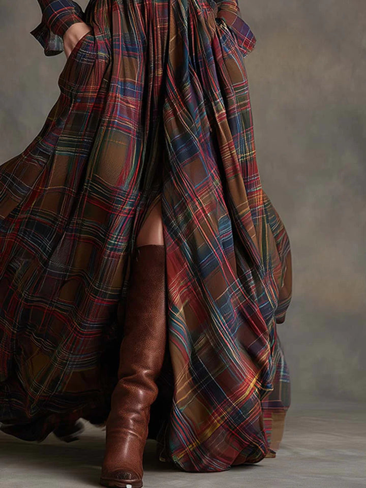 Béatrice | Robe Longue à Carreaux avec Ceinture