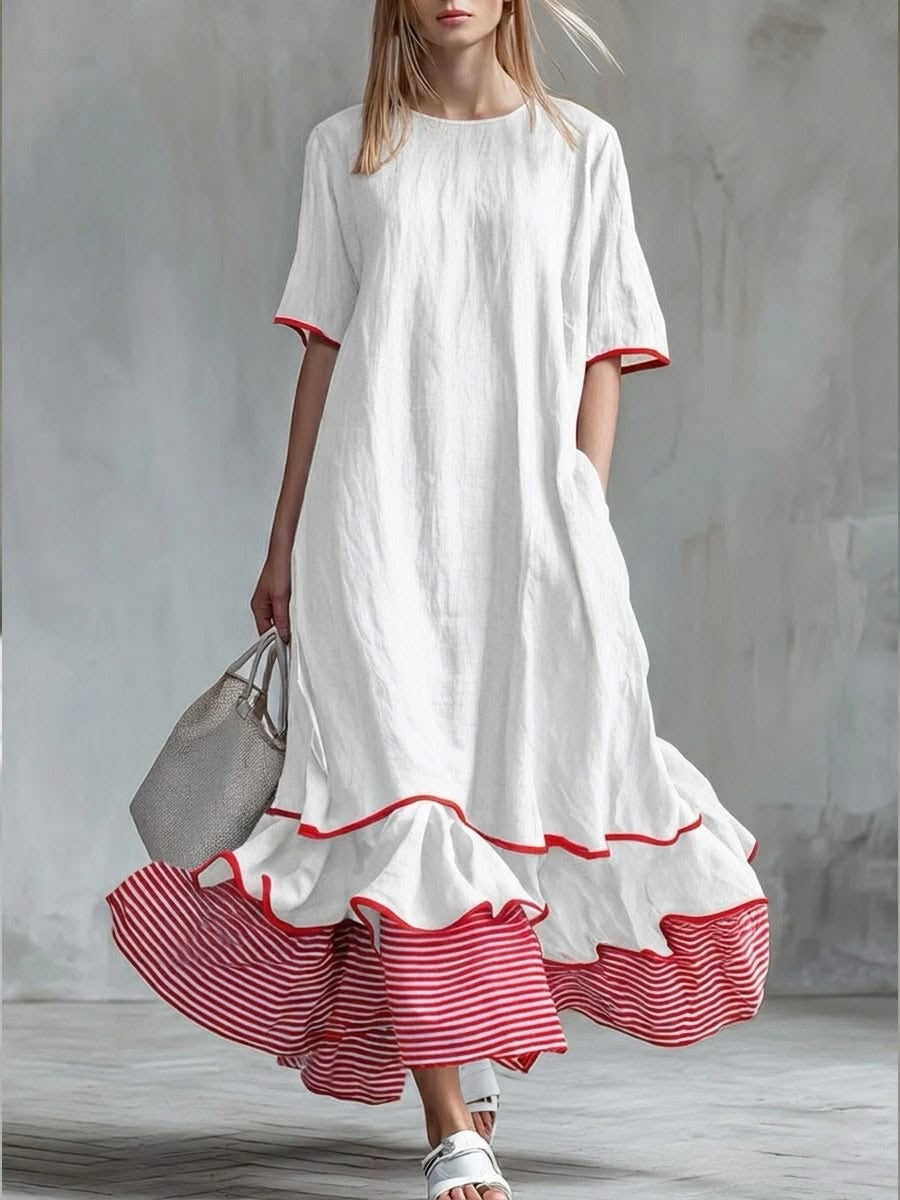 Agata | Robe Longue à Rayures Rouges et Volants