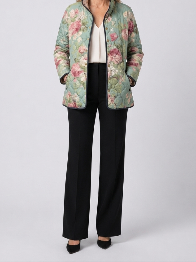 Carys | Veste Matelassée à Motif Floral Rétro