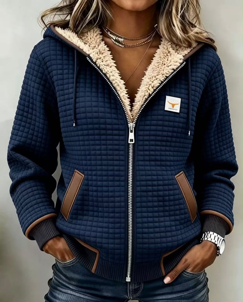 Bella | Veste à capuche matelassée doublée en sherpa avec fermeture éclair