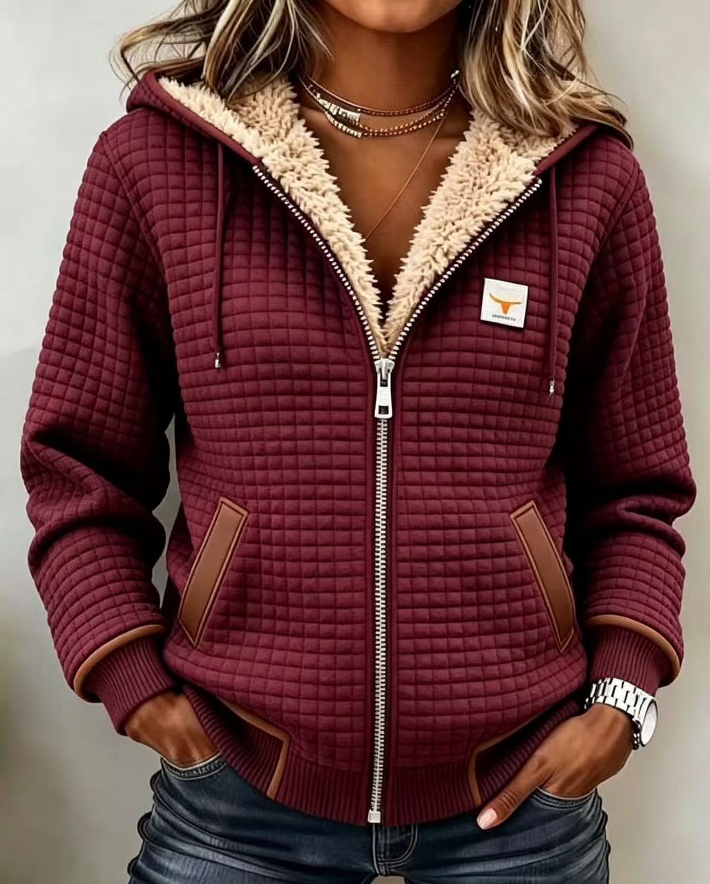 Allison | Veste à capuche matelassée doublée en sherpa