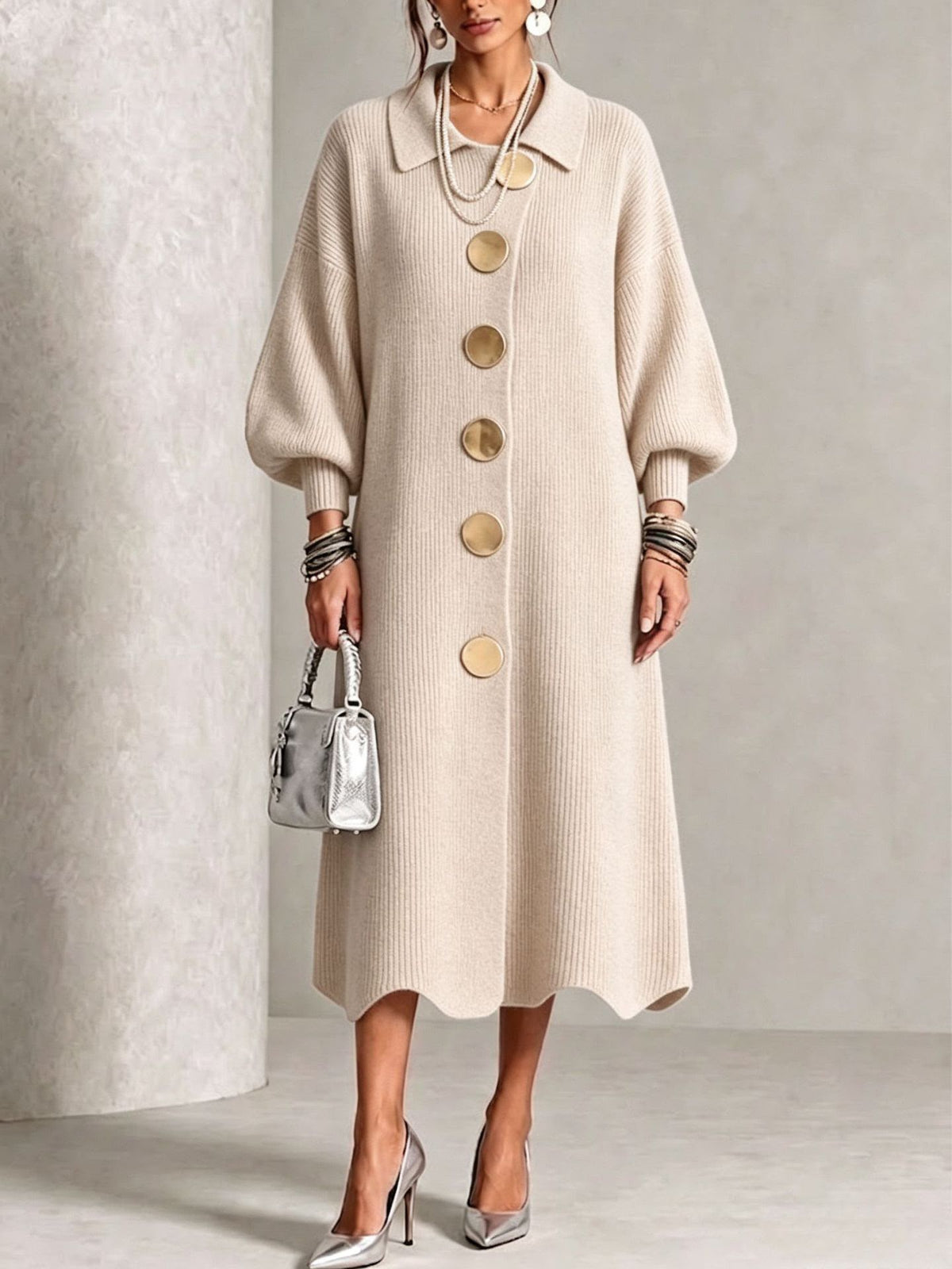 Evelyn | Robe élégante en maille à boutons