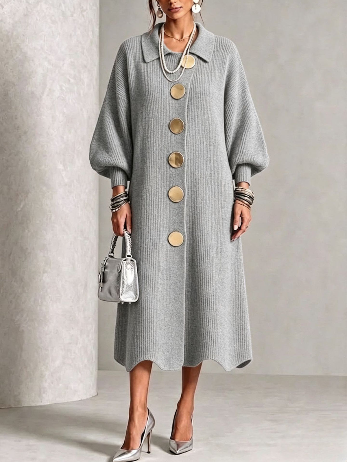 Evelyn | Robe élégante en maille à boutons