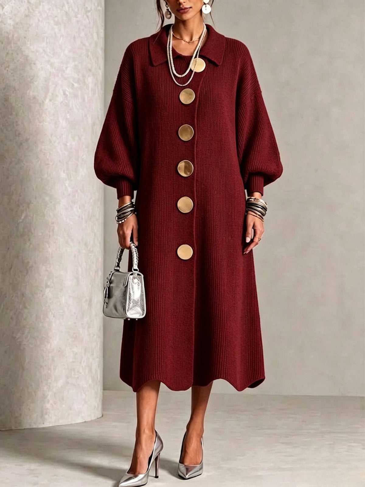 Evelyn | Robe élégante en maille à boutons