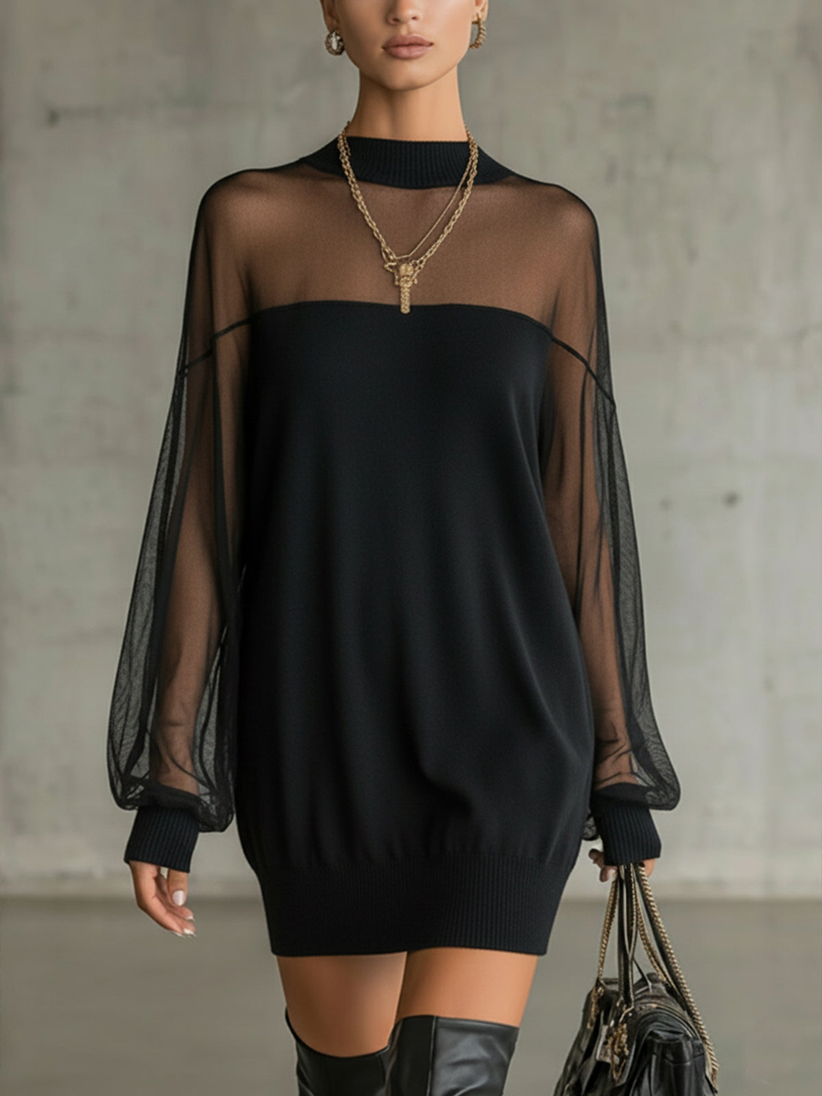 Amélie | Mini-Robe Noire Élégante avec Manches en Dentelle