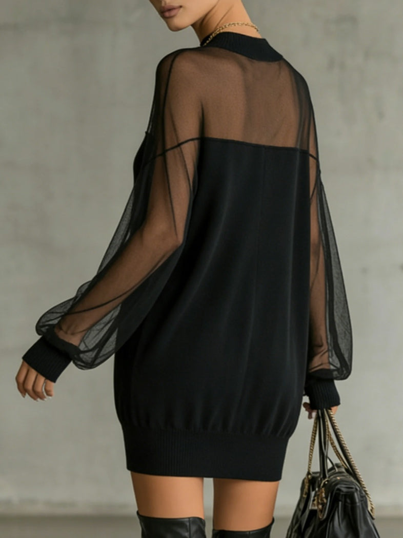 Amélie | Mini-Robe Noire Élégante avec Manches en Dentelle