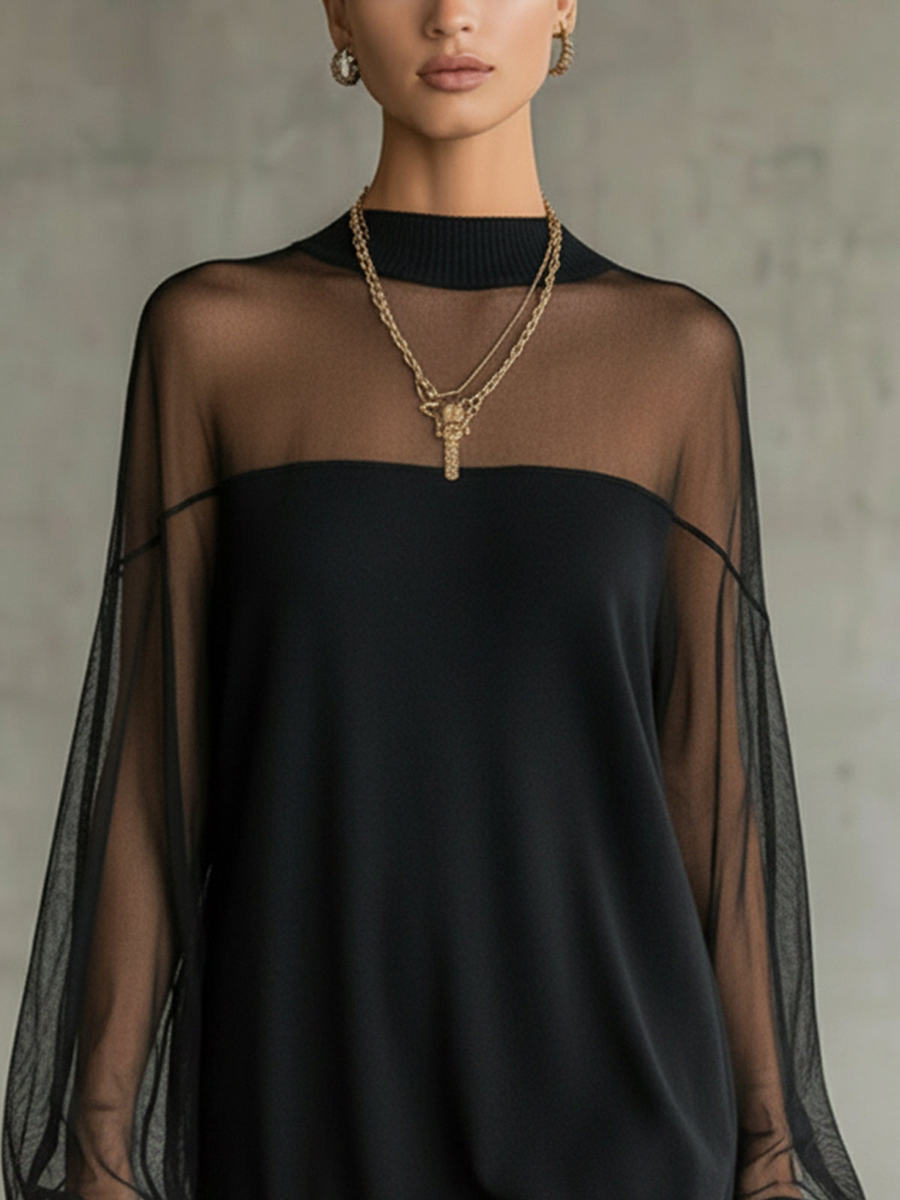Amélie | Mini-Robe Noire Élégante avec Manches en Dentelle