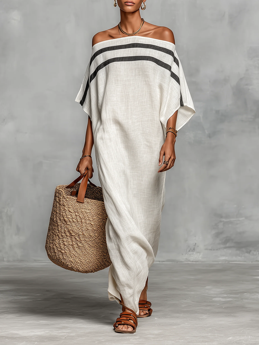 Aveline | Robe Maxi à Épaules Dénudées et Manches Chauve-Souris