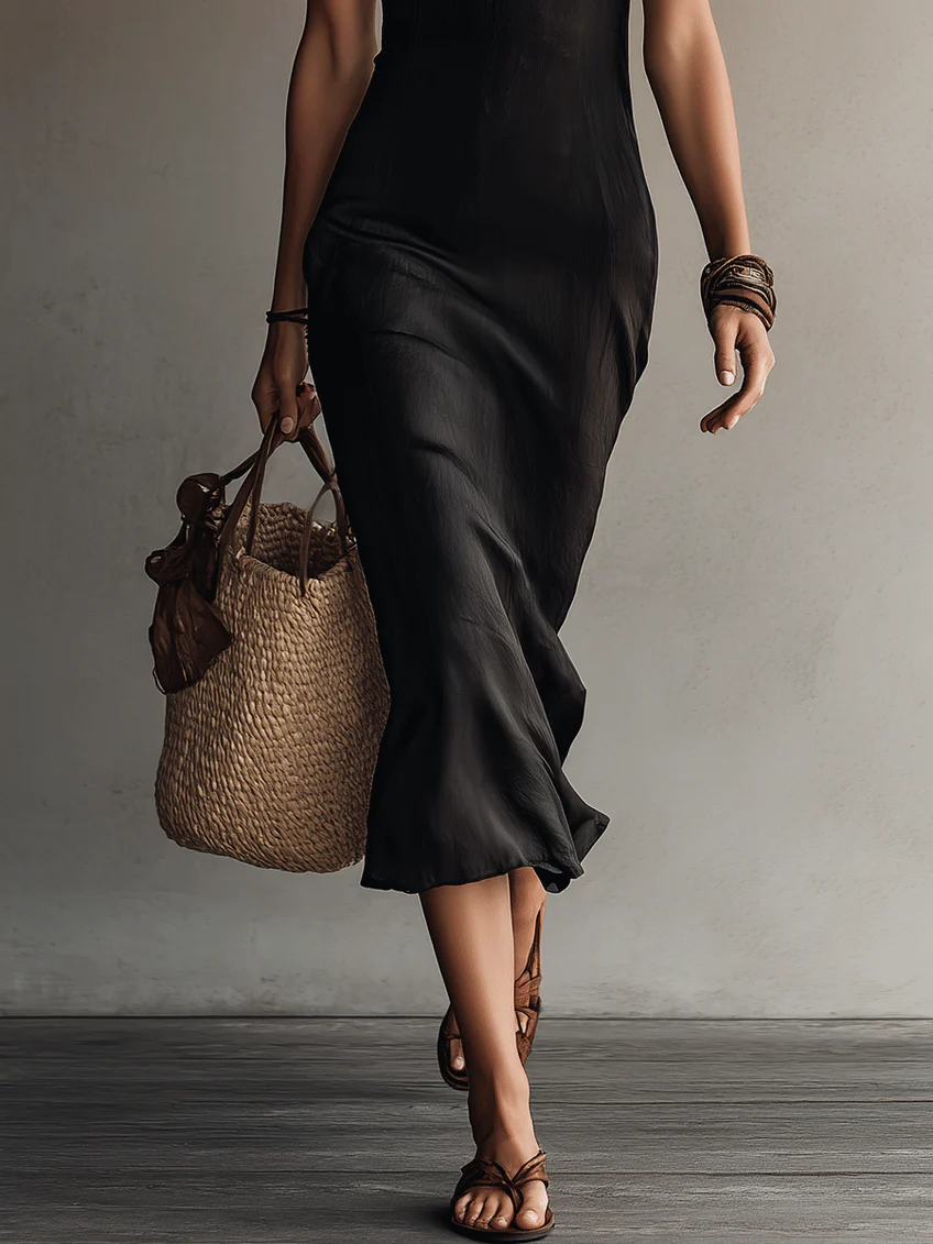 Adriana | Robe Midi à Décolleté en V et Dentelle