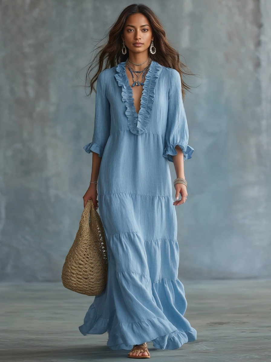 Anita | Robe Maxi Bohème à Décolleté en V