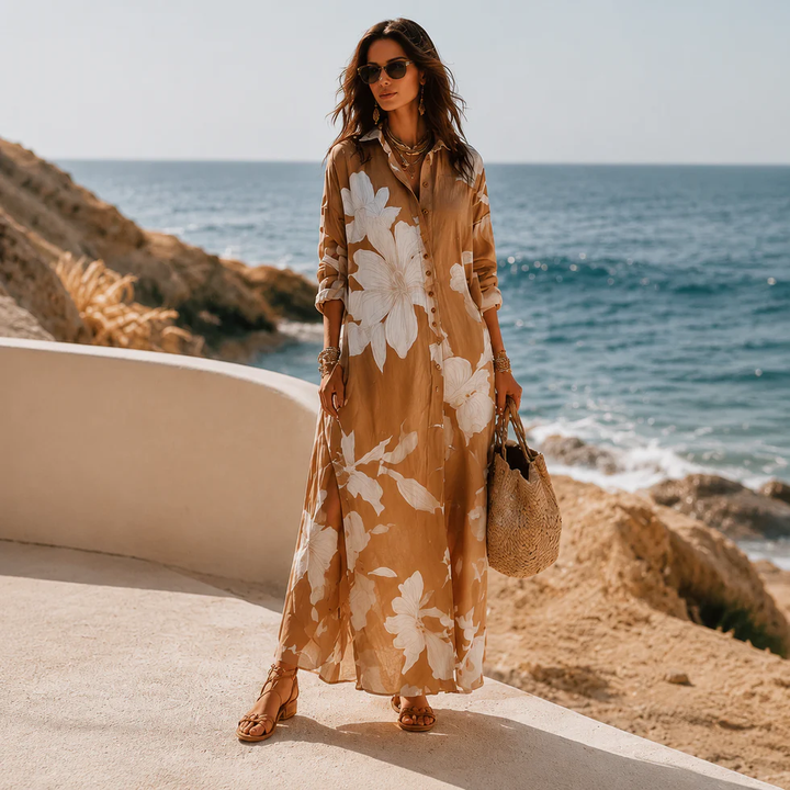 Elettra | Chemisier Long à Grand Imprimé Floral