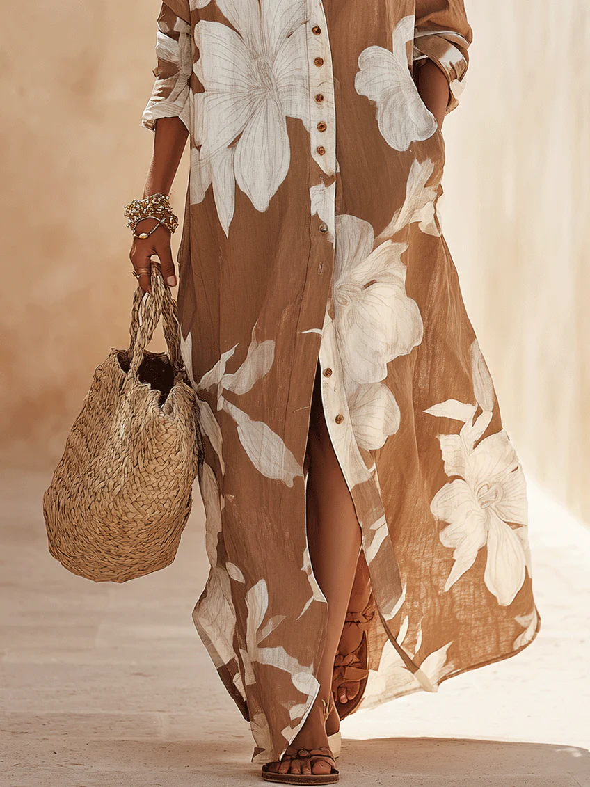 Elettra | Chemisier Long à Grand Imprimé Floral